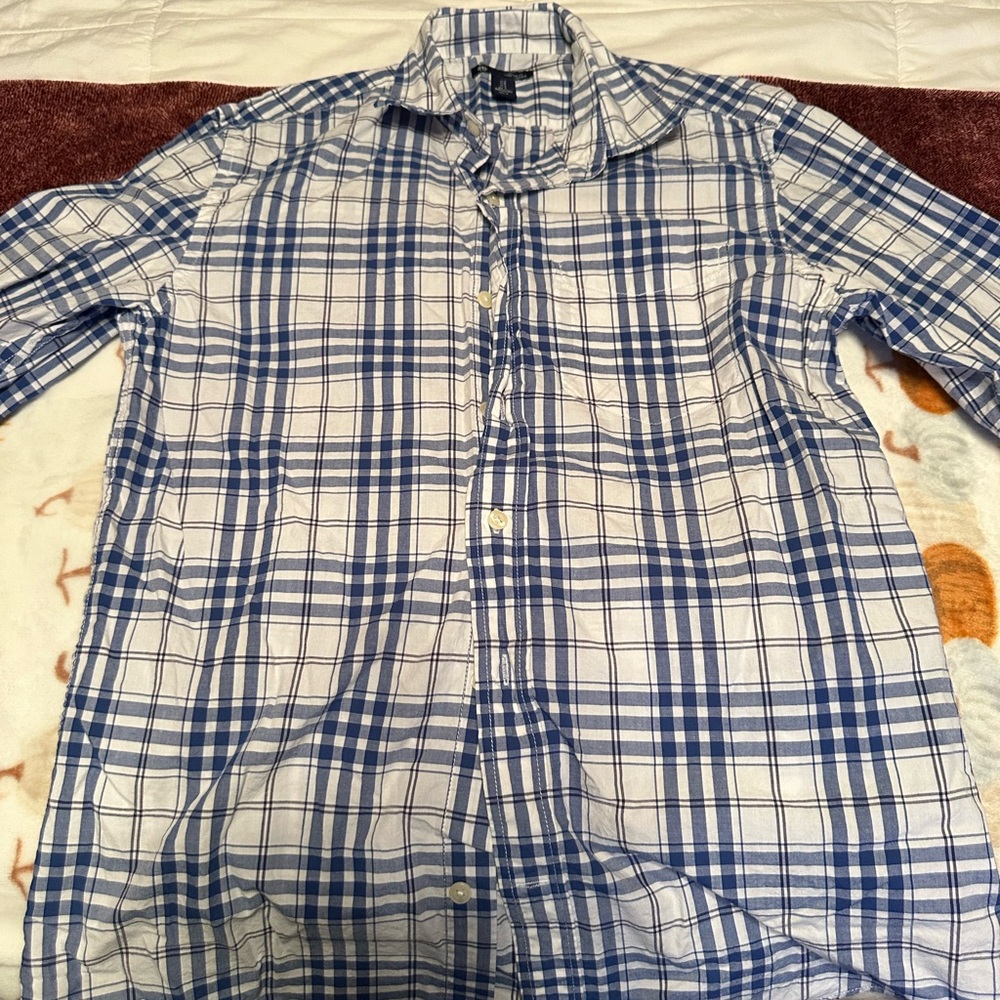 GAP Men's Navy and White Checkered Shirt